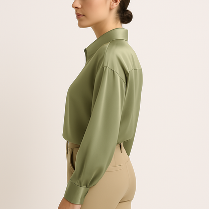 Blouse chemise élégante à boutons manches longues col français pour femmes