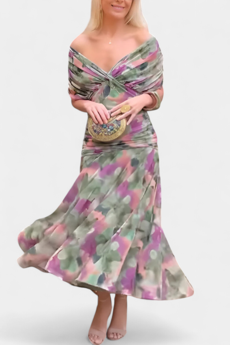 Marchmel | Robe longue froncée pour femme avec col en V élégante fluide