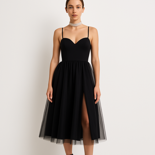 Robe bustier en tulle à fines bretelles pour femmes