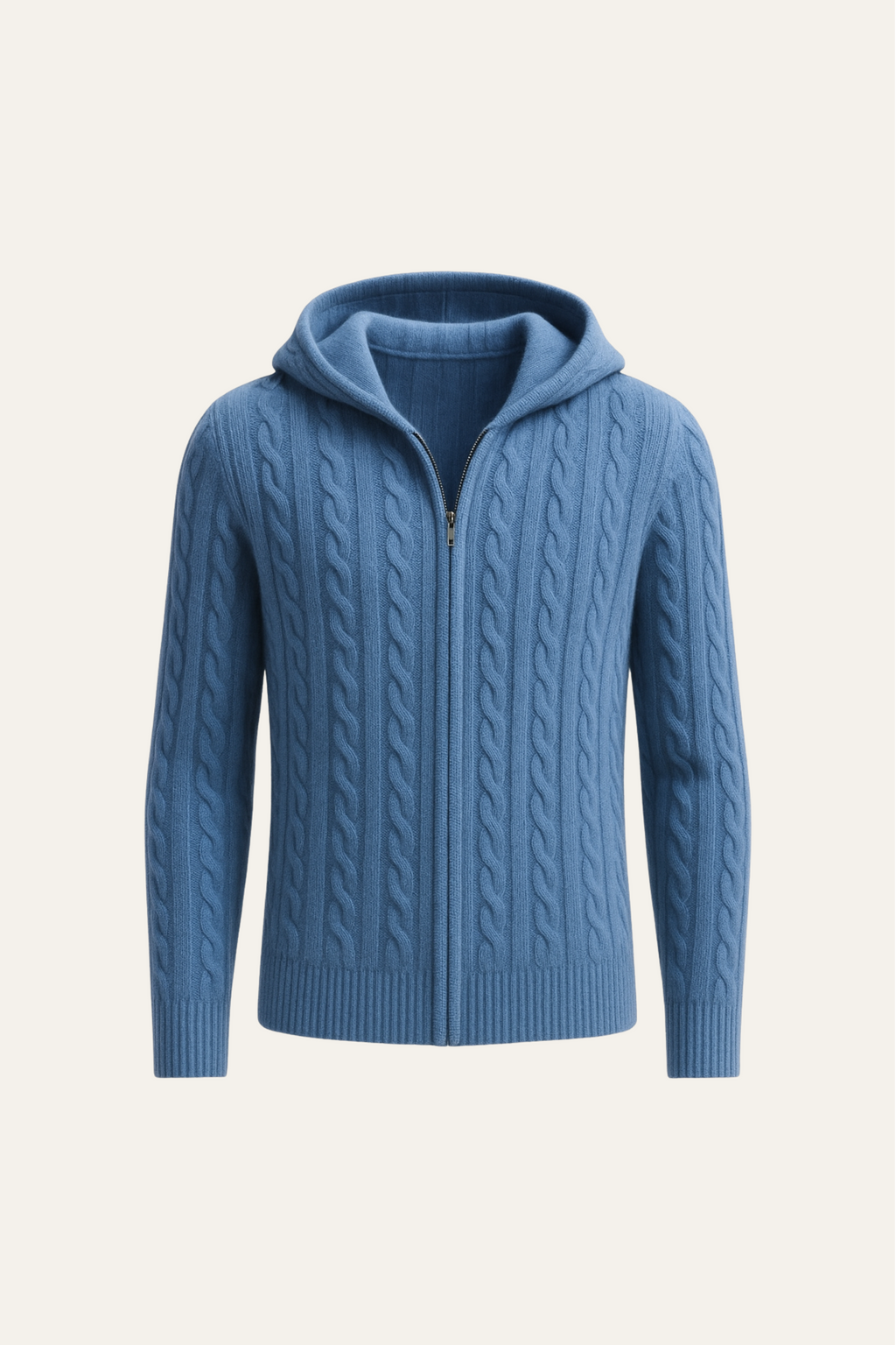 Talieri Sweat à Capuche en Tricot Câble Bleu