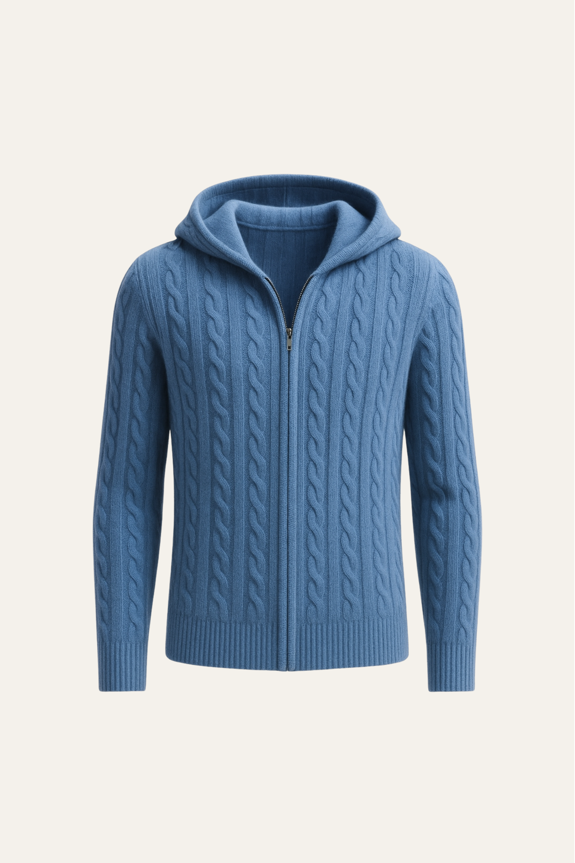 Talieri Sweat à Capuche en Tricot Câble Bleu