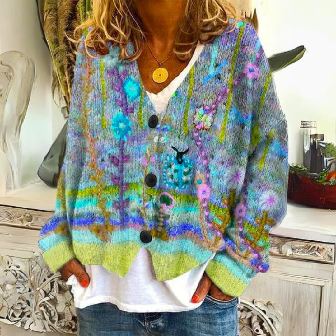 Marchmel | Elisa cardigan bohème multicolore avec broderies fleuries coupe ample