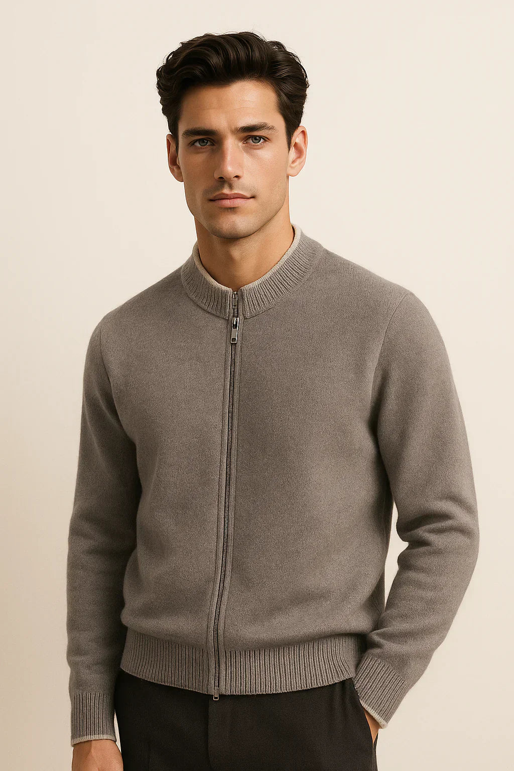 Pull Demi-Zip Classique Beige