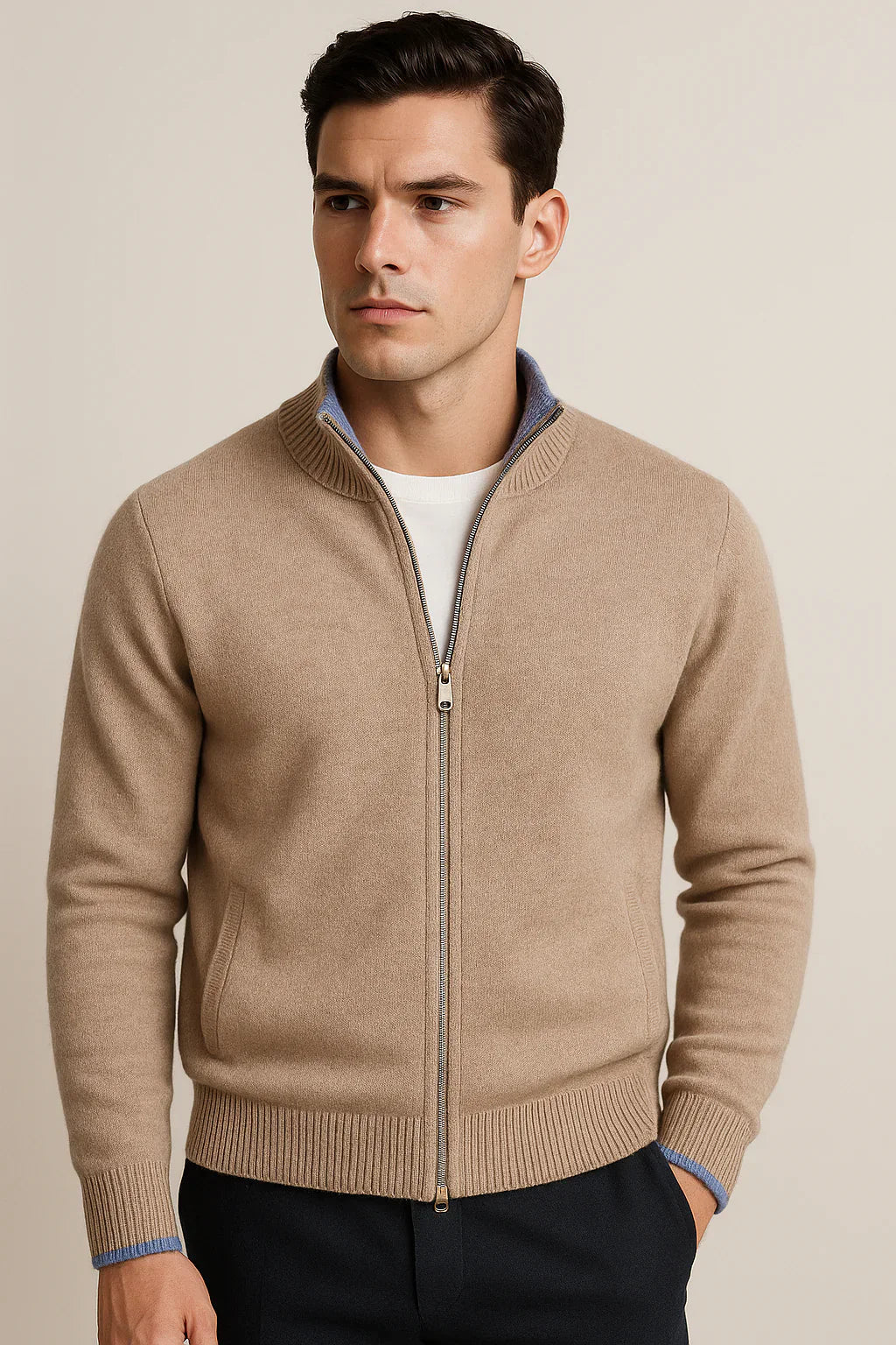 Pull Demi-Zip Classique Beige