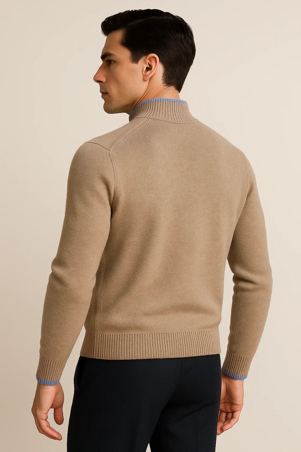 Pull Demi-Zip Classique Beige