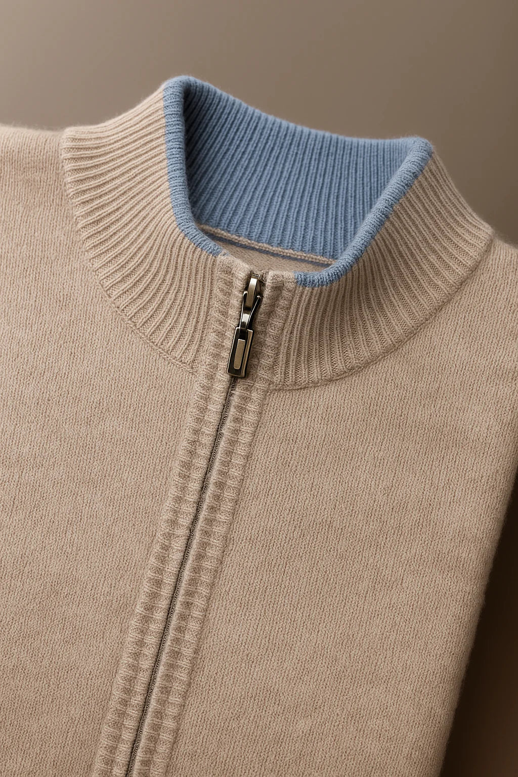 Pull Demi-Zip Classique Beige
