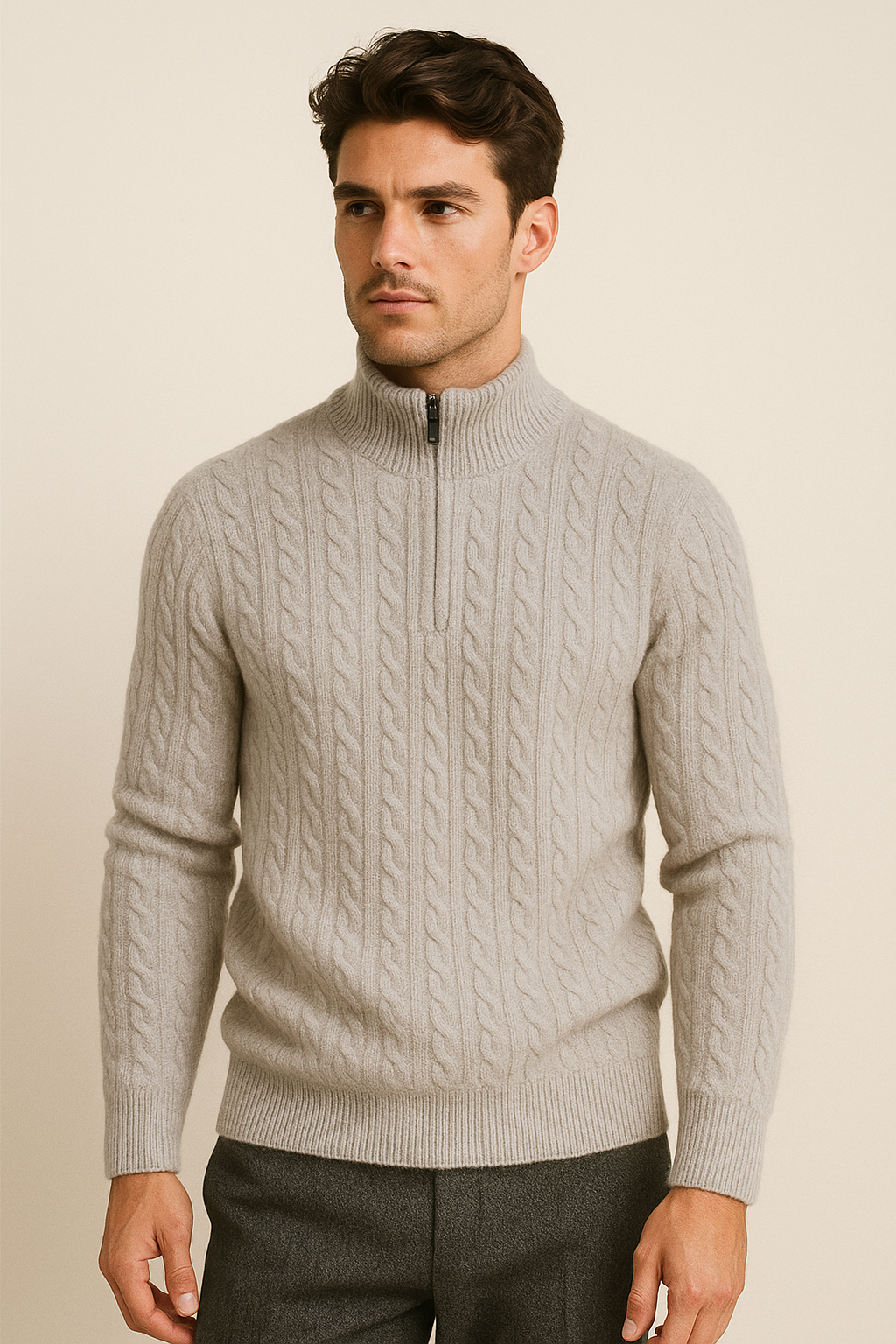 Lerano Pull en Cachemire à Zip Demi Gris