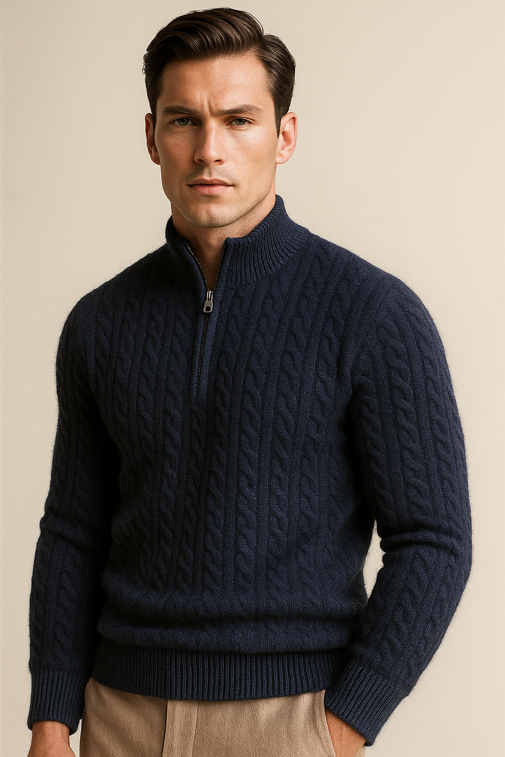Lerano Cachemire Tricot Demi-Zip Marine