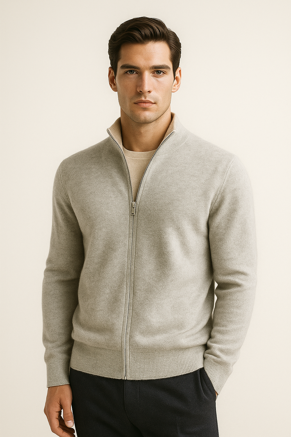 Marciello Gilet Réversible en Cachemire Beige & Gris