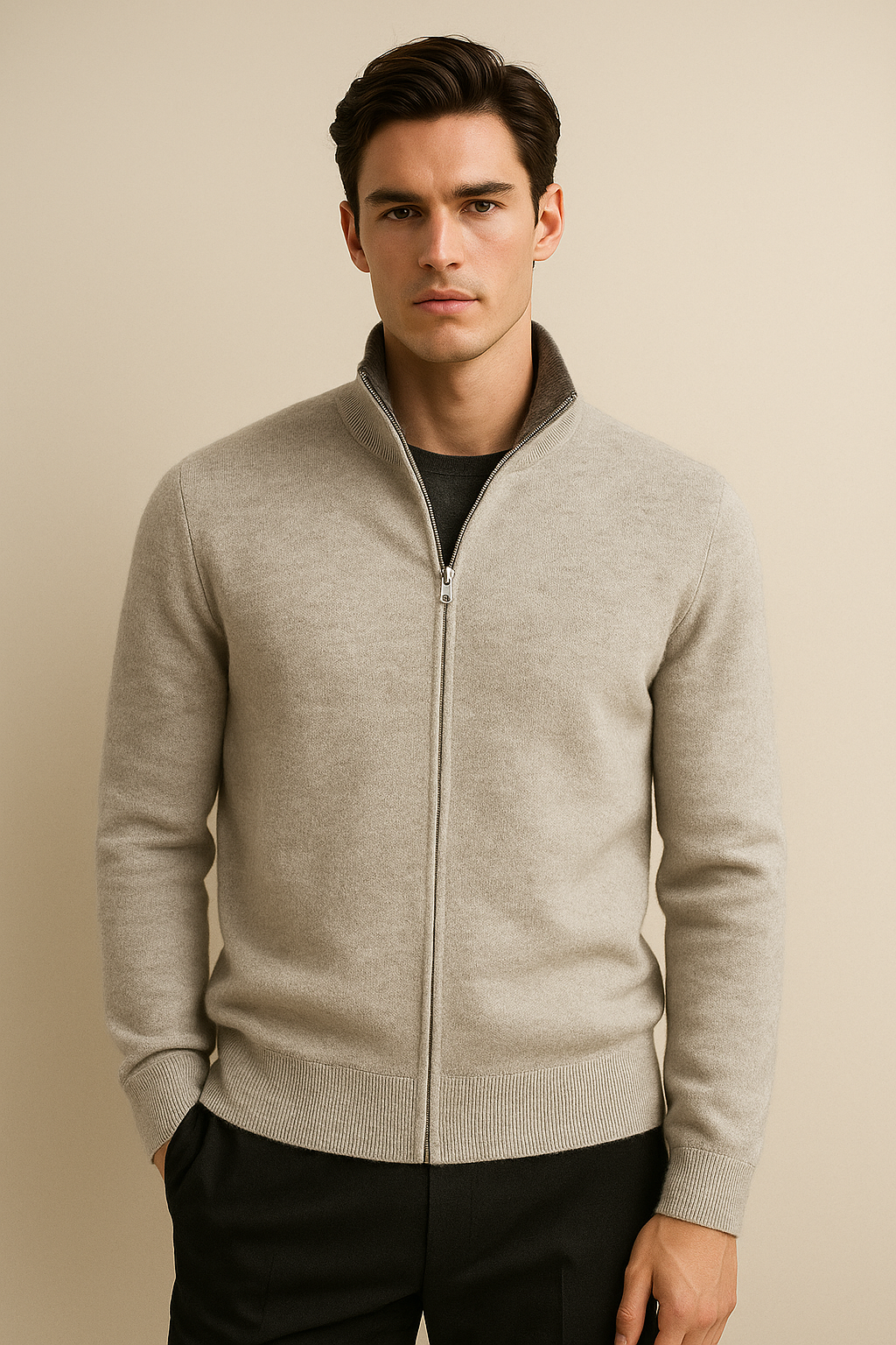 Marciello Pull en Cachemire Réversible Zippé Gris & Gris Foncé