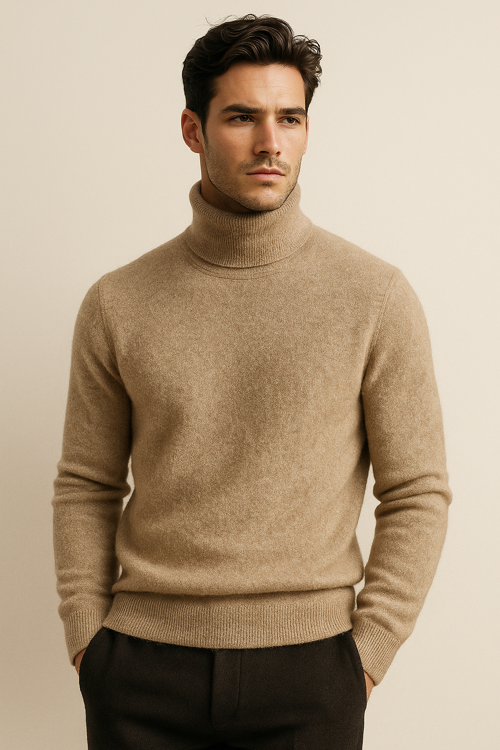 Col roulé en cachemire Carezza Beige foncé