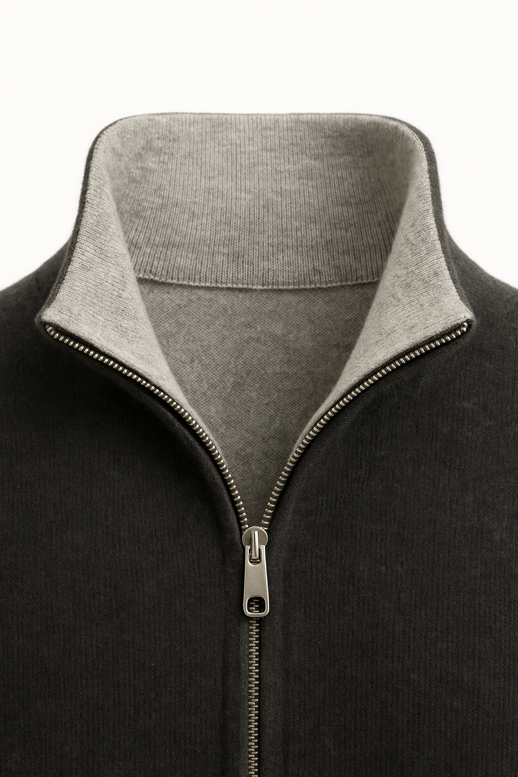 Marciello Pull en Cachemire Réversible Zippé Gris & Gris Foncé