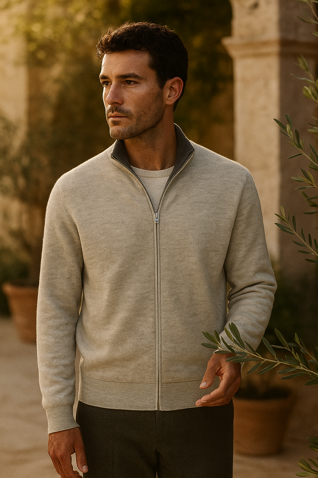 Marciello Pull en Cachemire Réversible Zippé Gris & Gris Foncé