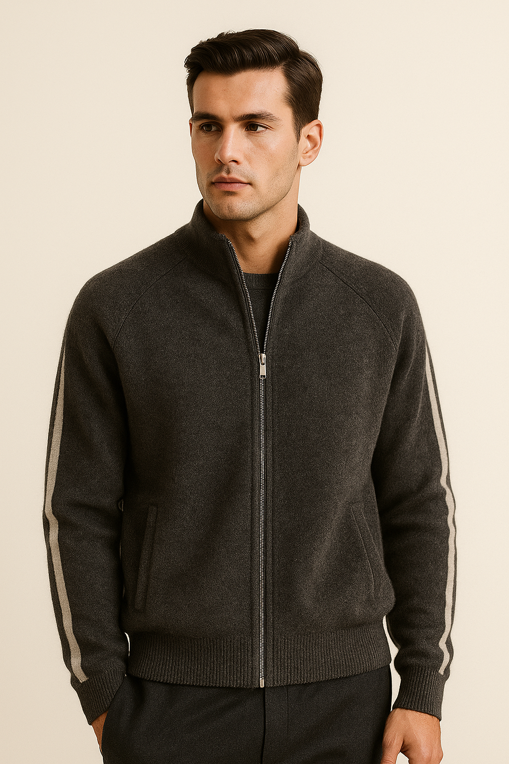 Emiral Cachemire Zip Tricot Gris Foncé