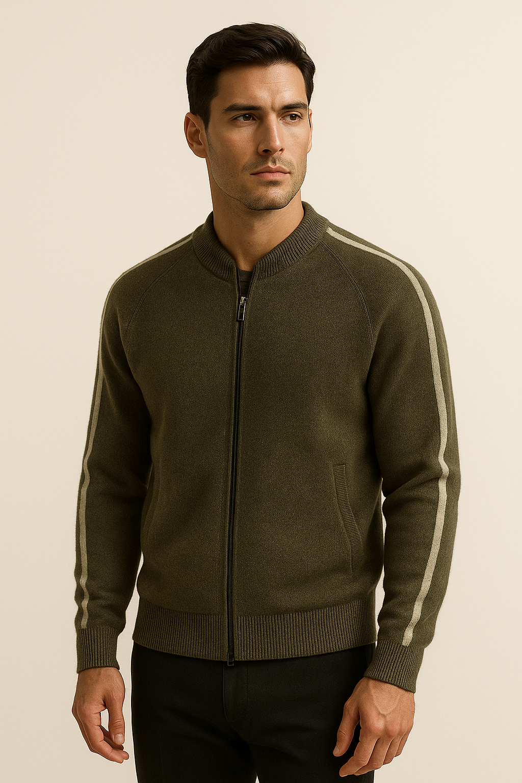 Emiral Cachemire Tricot Zippé Olive