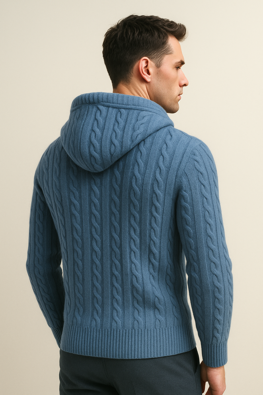 Talieri Sweat à Capuche en Tricot Câble Bleu