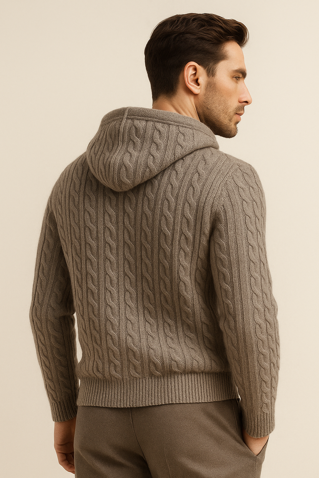 Talieri Sweat à Capuche en Tricot Câble Gris