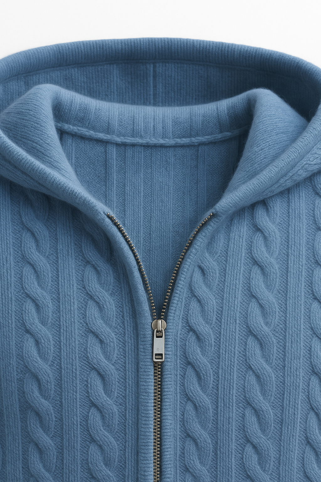 Talieri Sweat à Capuche en Tricot Câble Bleu