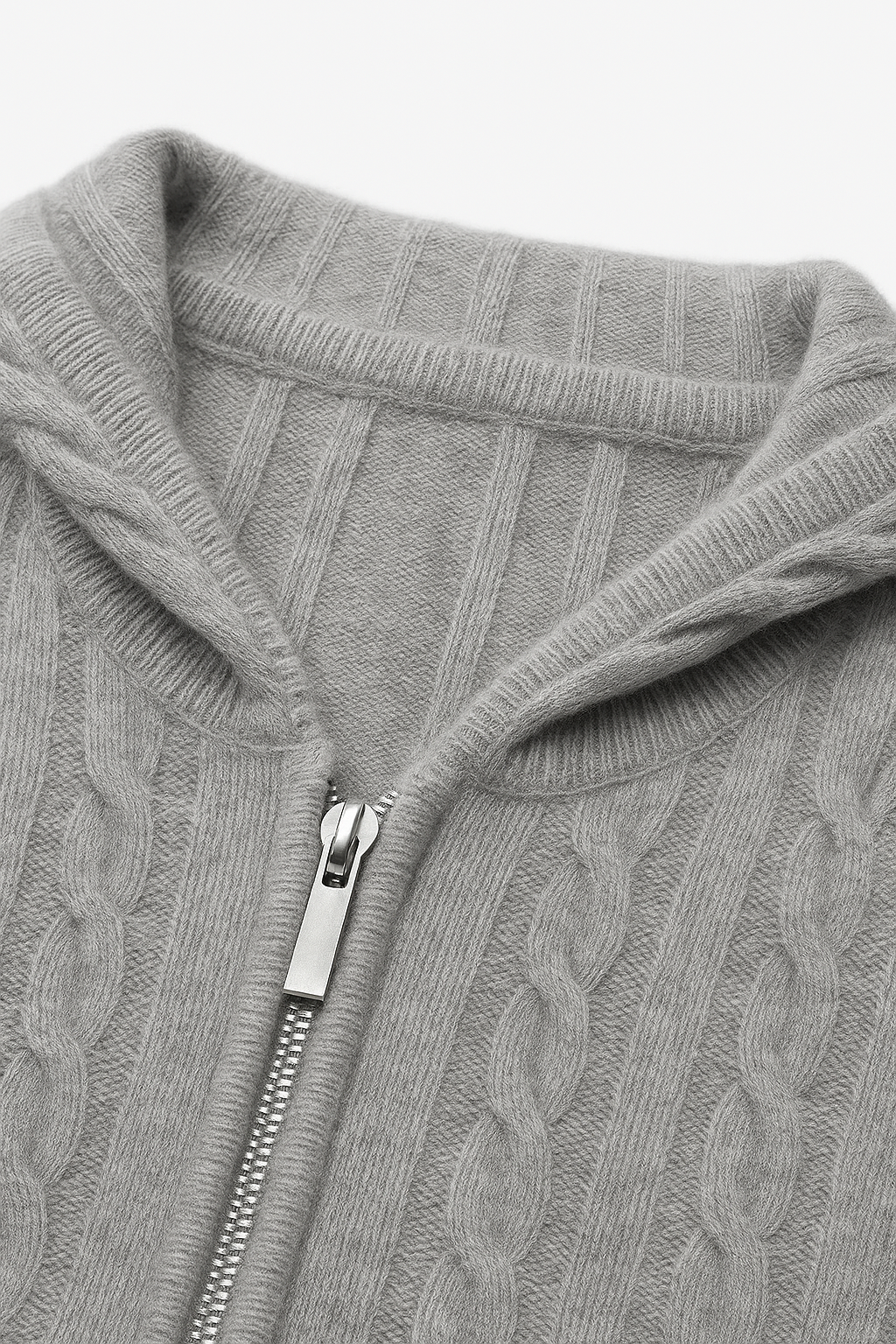 Talieri Sweat à Capuche en Tricot Câble Gris