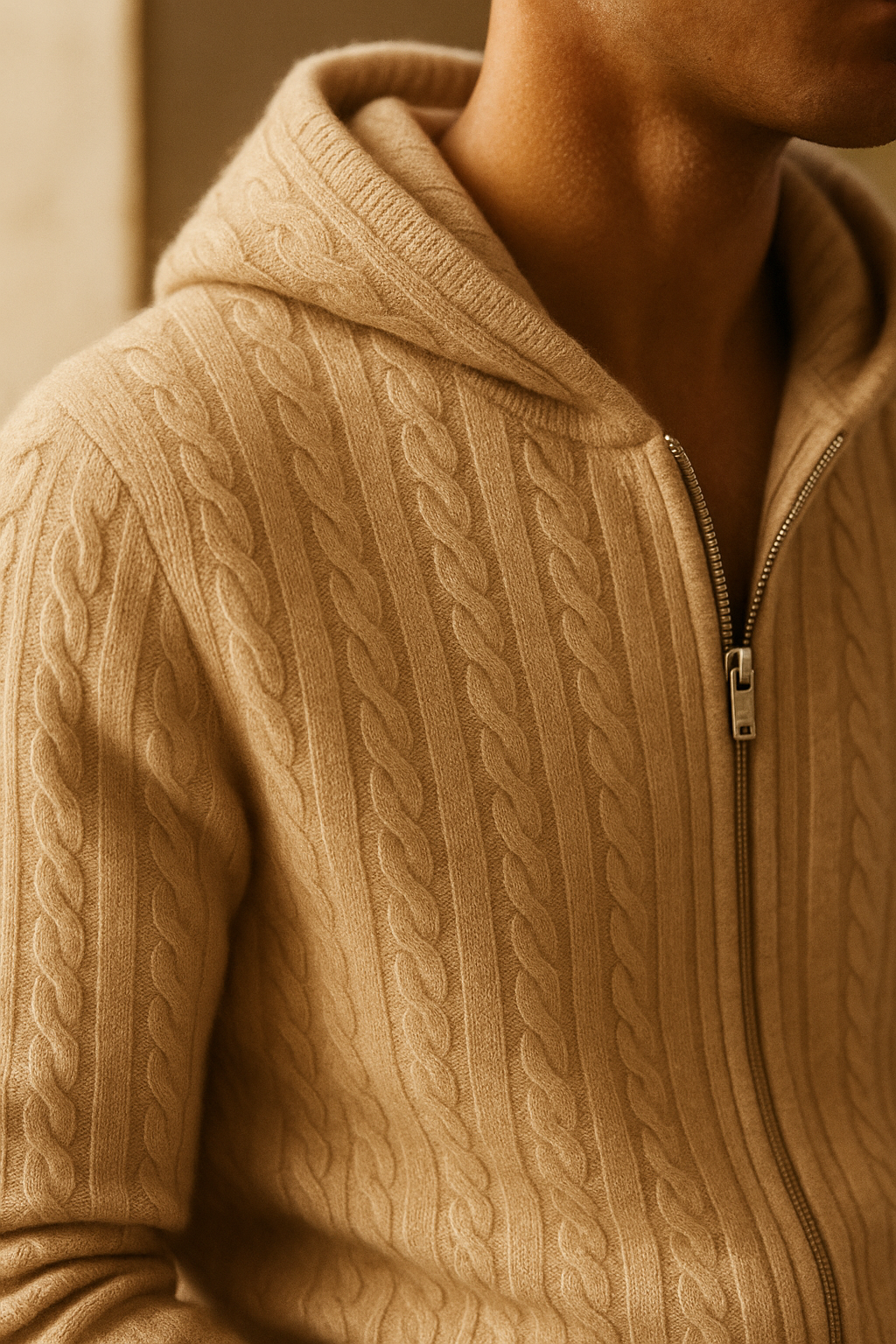 Géorgio Sweat à Capuche Tricoté Beige