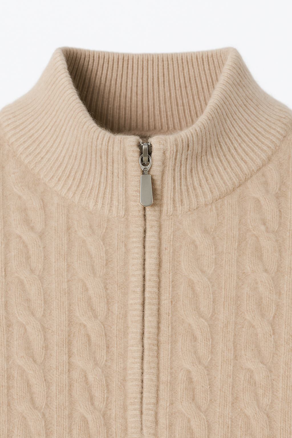 Lerano Cachemire Tricot Demi-Zip Beige