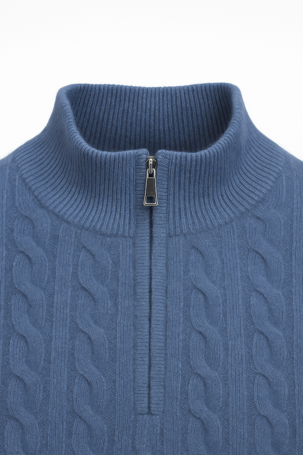 Lerano Cashwool Pull à Col Zippé Bleu