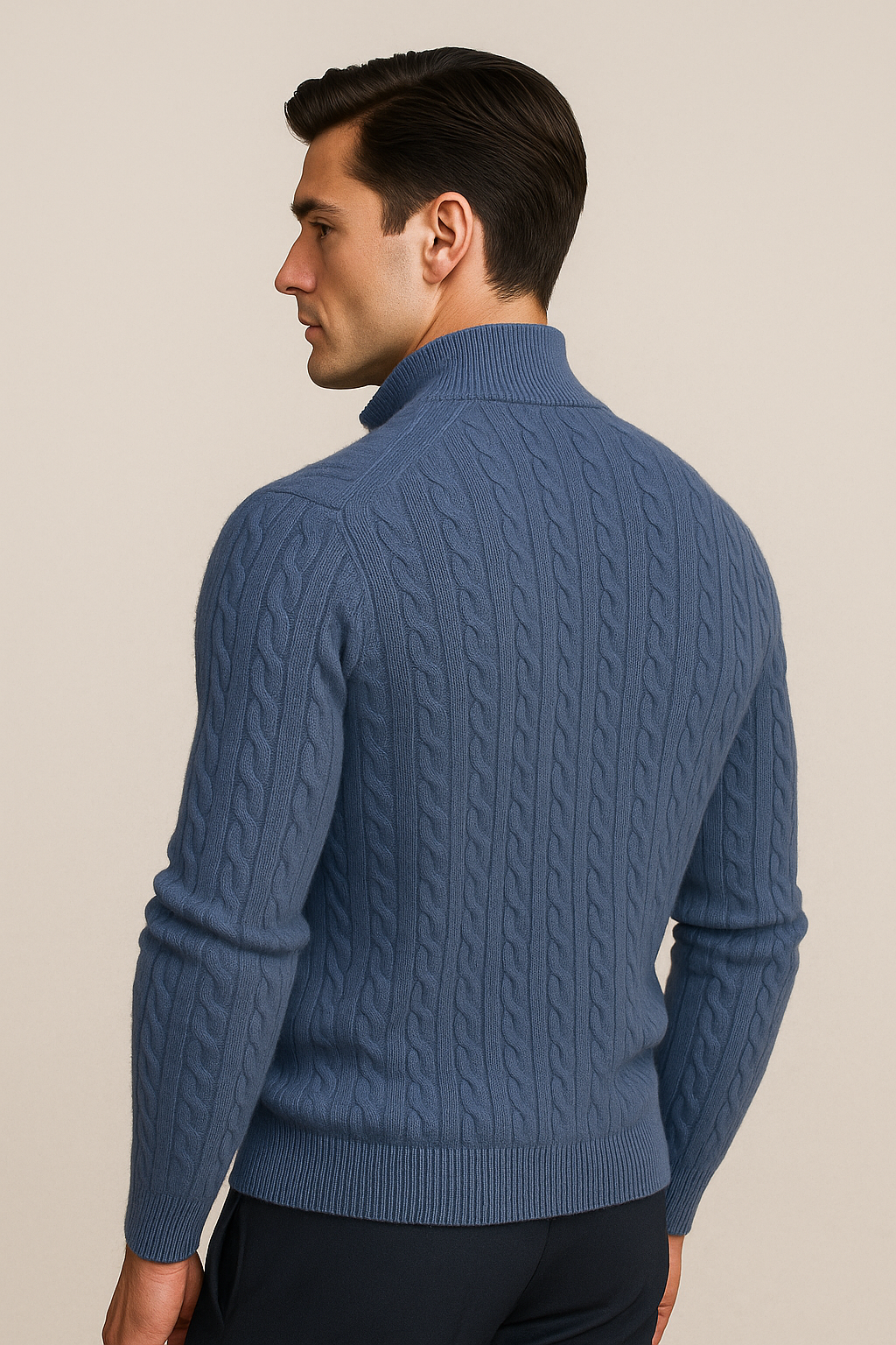 Lerano Cashwool Pull à Col Zippé Bleu
