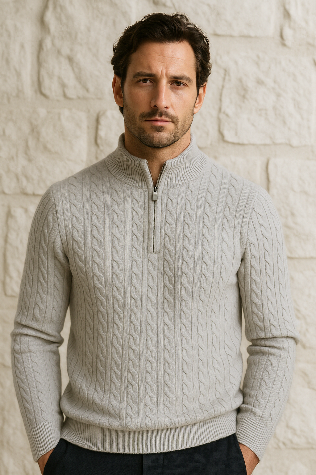 Lerano Pull en Cachemire à Zip Demi Gris
