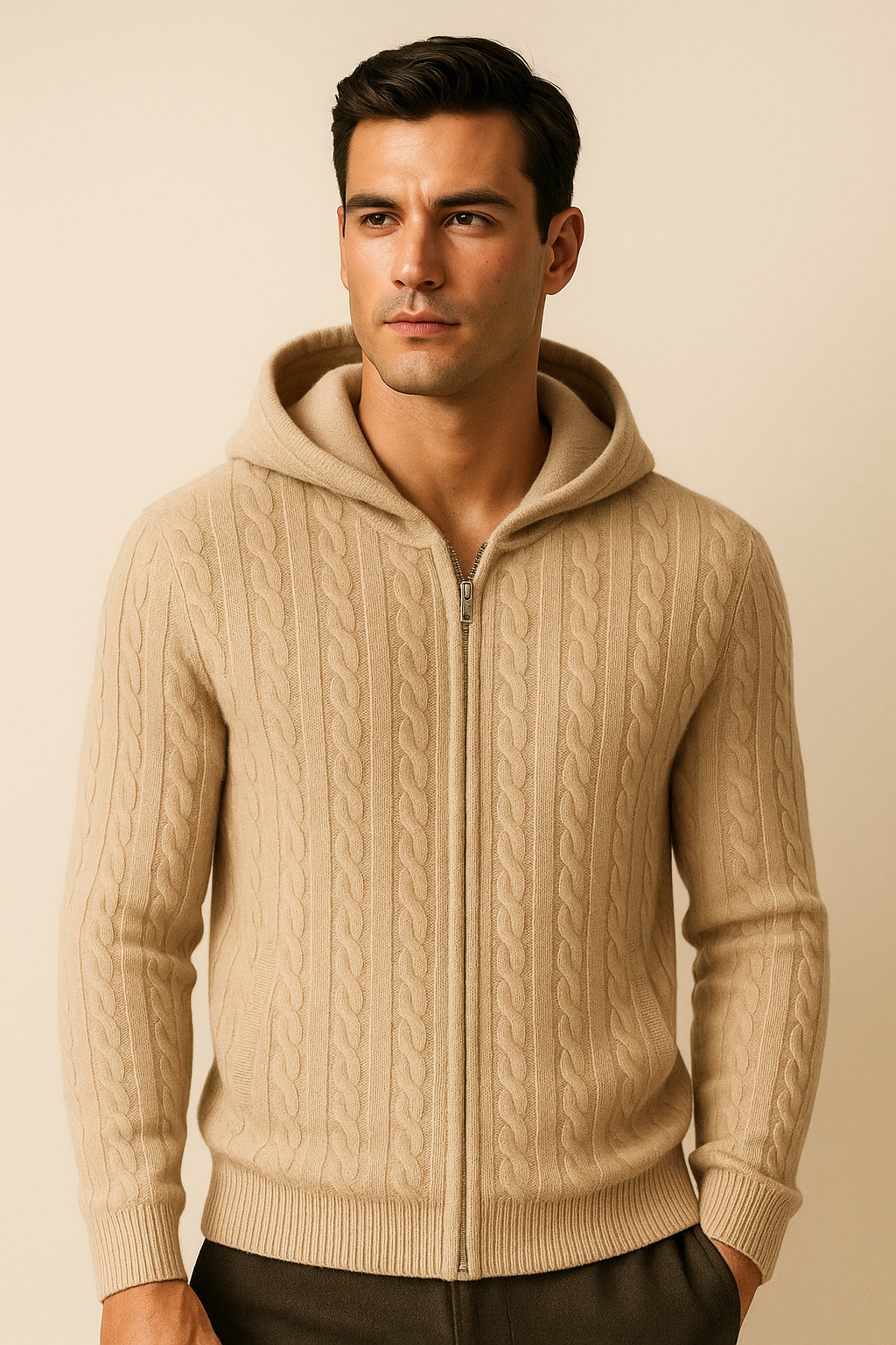 Géorgio Sweat à Capuche Tricoté Beige