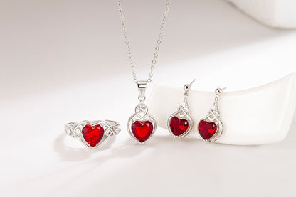 Ensemble de bijoux en rubis en forme de cœur pour femmes
