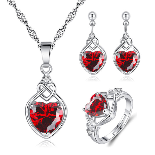 Ensemble de bijoux en rubis en forme de cœur pour femmes