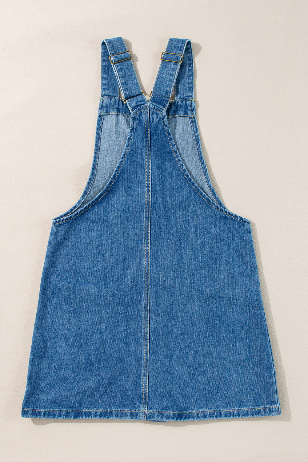 Mini-robe en jean bleu crépuscule à larges bretelles et boutons pour femmes