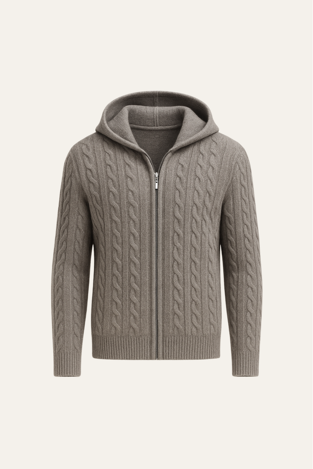 Talieri Sweat à Capuche en Tricot Câble Gris