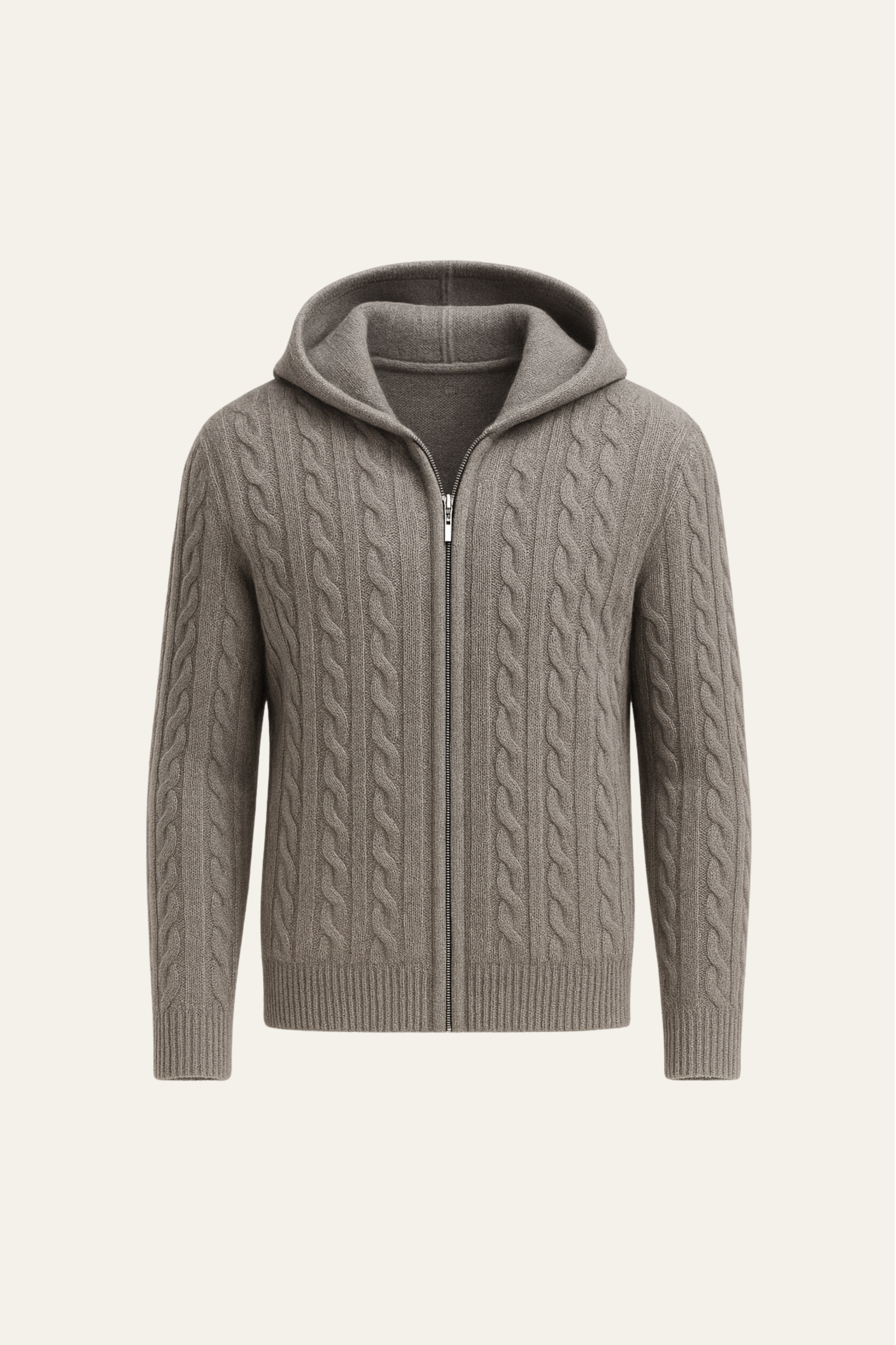 Talieri Sweat à Capuche en Tricot Câble Gris
