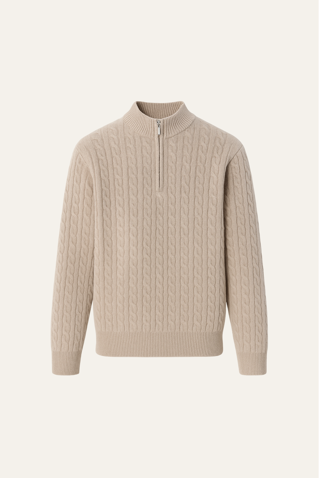 Lerano Cachemire Tricot Demi-Zip Beige