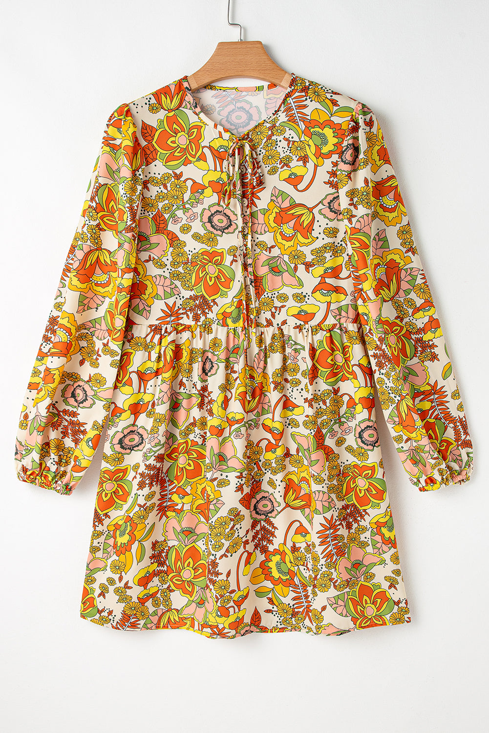 Mini-robe jaune crème à imprimé floral et manches bouffantes pour femmes