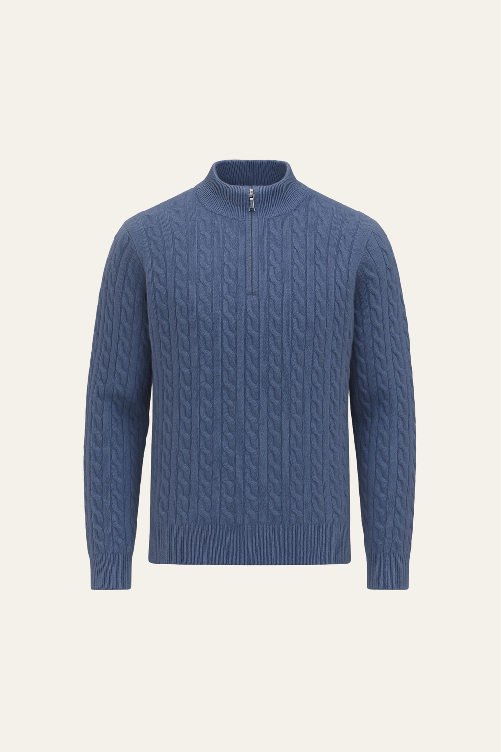 Lerano Cashwool Pull à Col Zippé Bleu