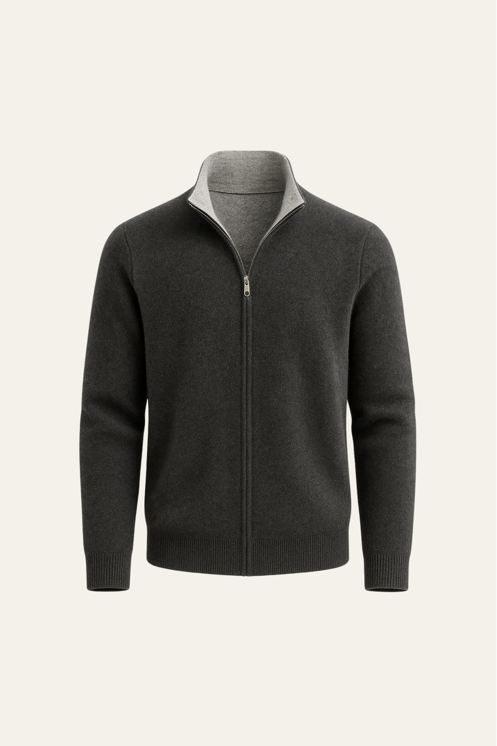 Marciello Pull en Cachemire Réversible Zippé Gris & Gris Foncé