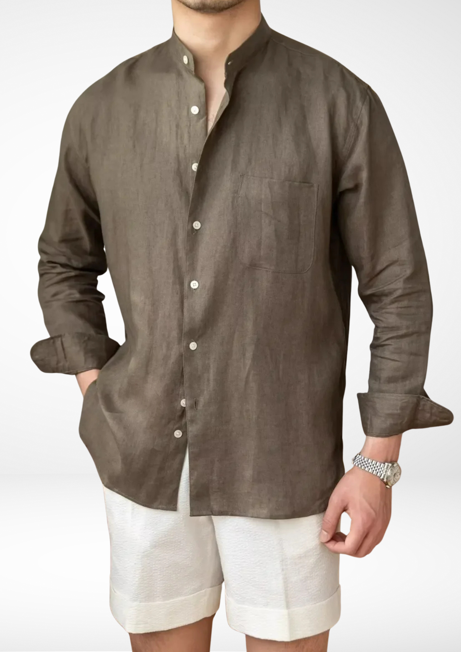 Marchmel | CHEMISE EN LIN BRUNELLO EN BORD DE MER - Olive