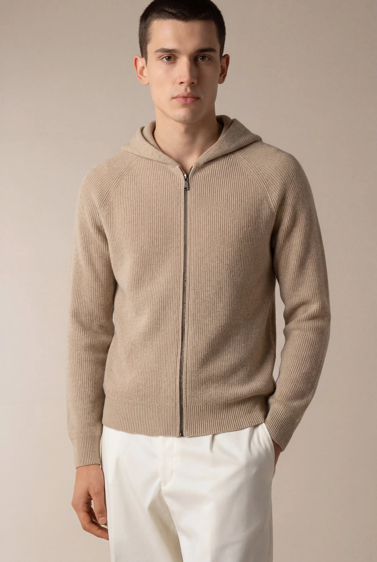 HOODIE EN MAILLE CABLE TAUPE