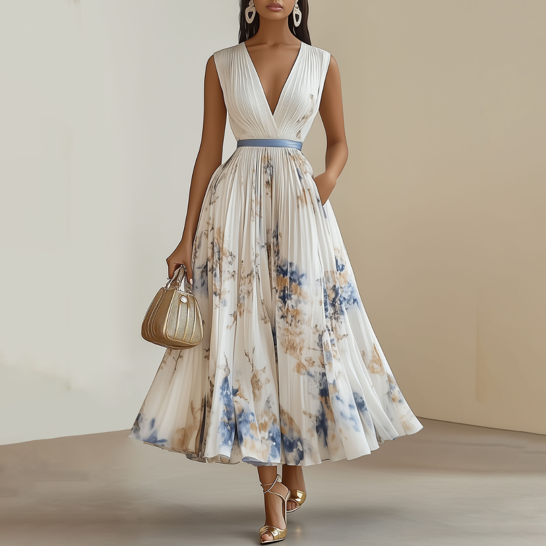 Marchmel | Robe femme cérémonie élégante florale bleu et blanc