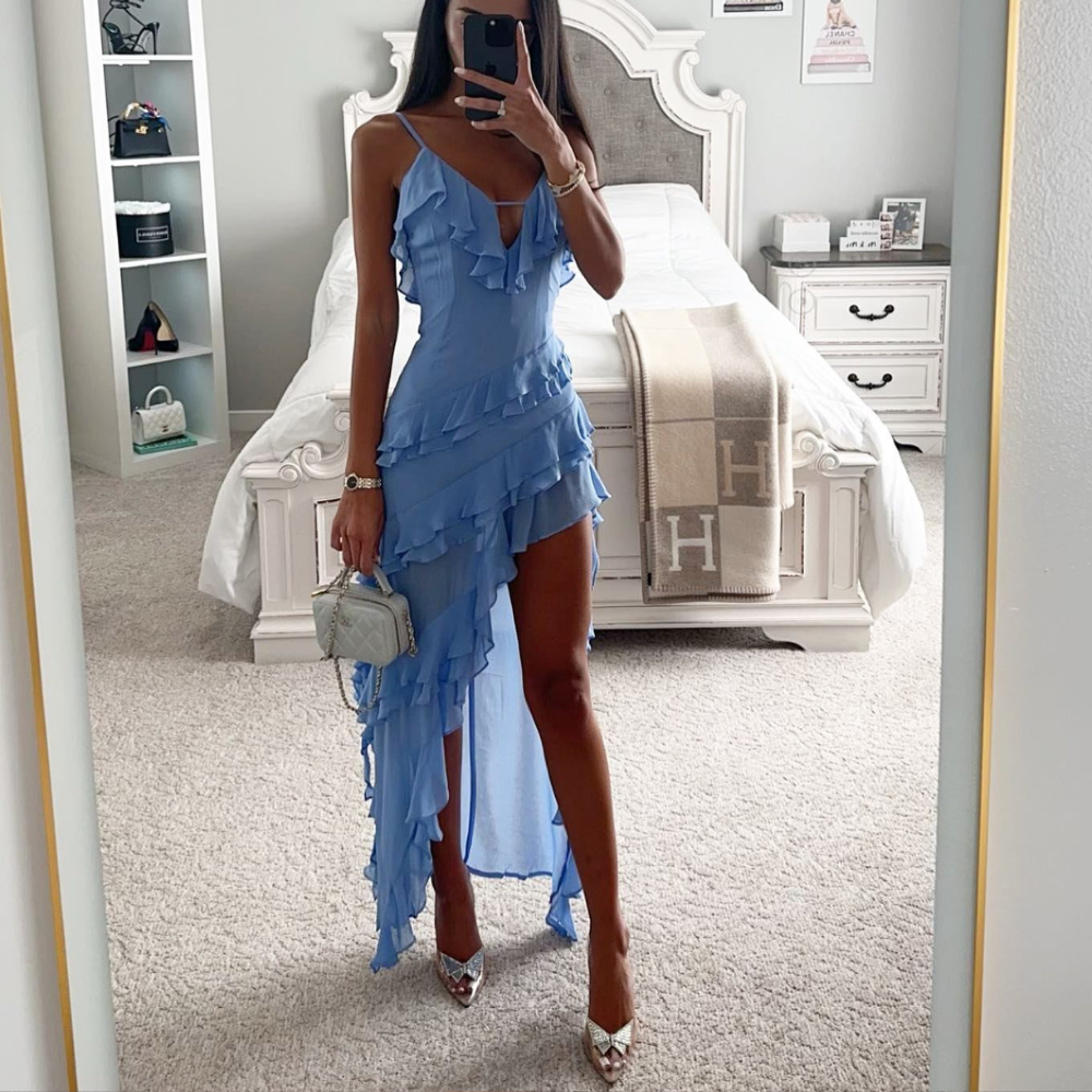 Marchmel | Robe midi élégante femme ligne asymétrique silhouette élancée