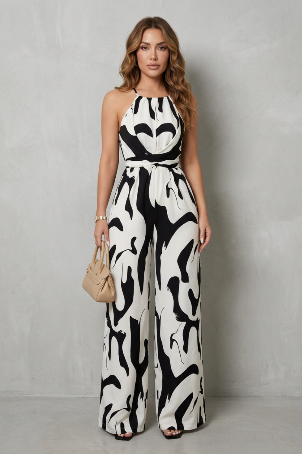 Marchmel | Femme Combinaison à imprimé abstrait avec col halter – Pantalon large