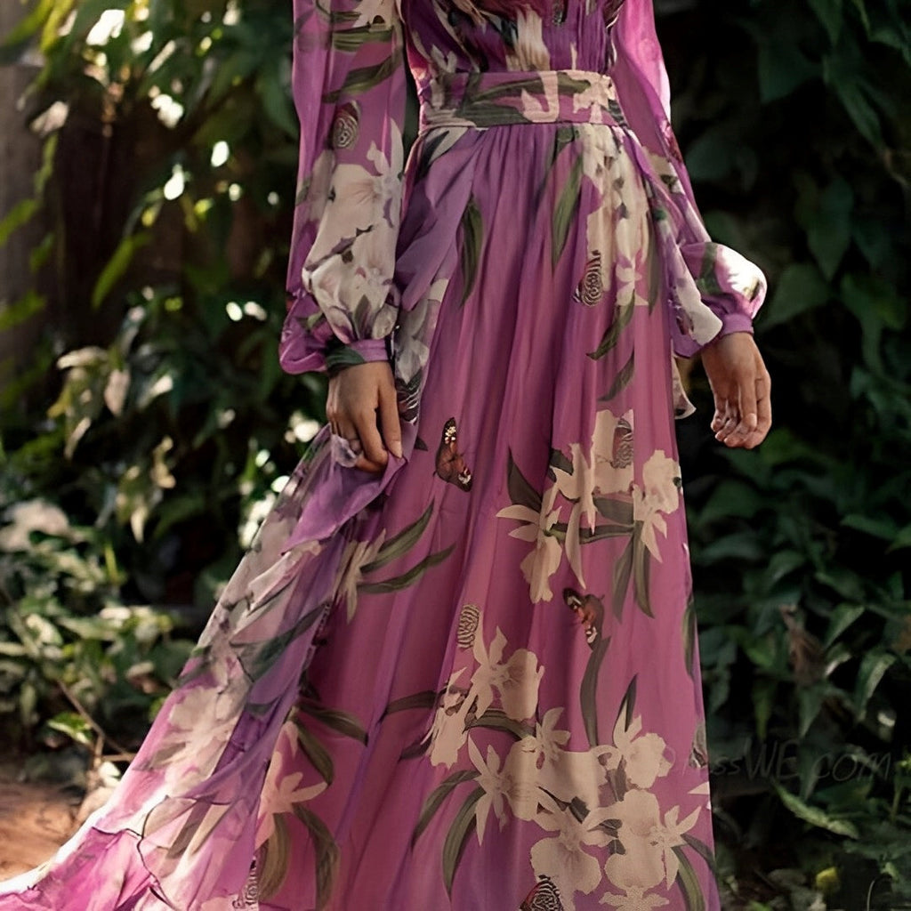 Marchmel | Robe longue florale pour femme avec col en V et design confortable