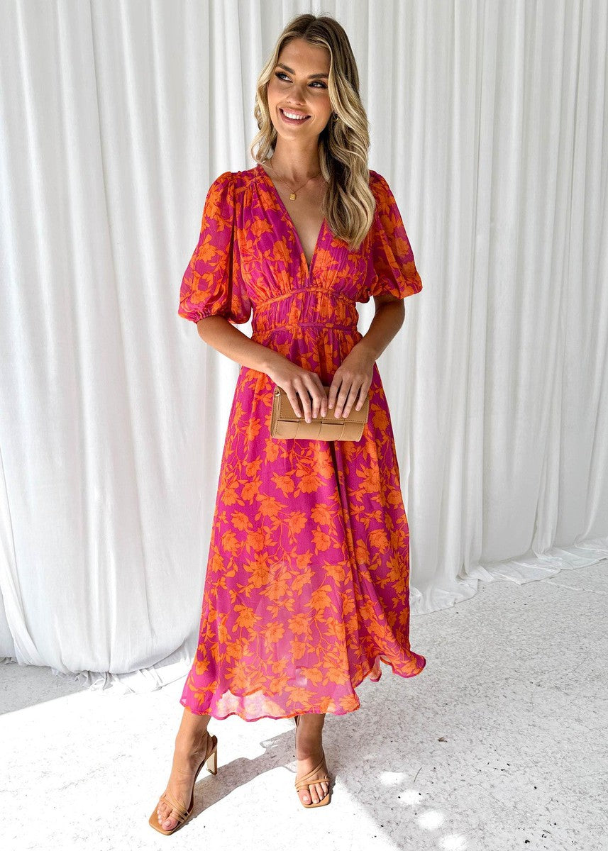 Marchmel | Robe midi florale pour femme avec manches bouffantes