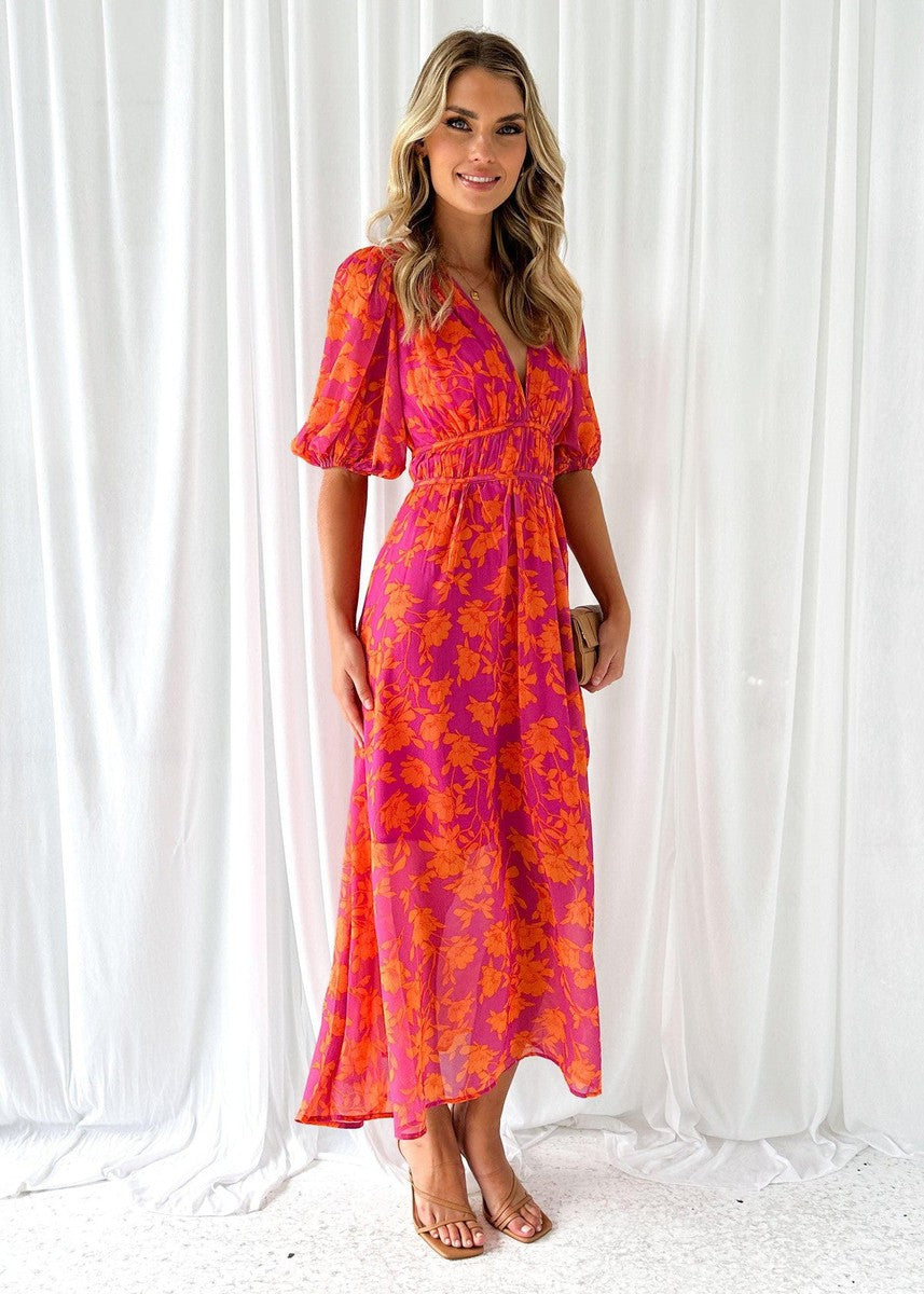 Marchmel | Robe midi florale pour femme avec manches bouffantes