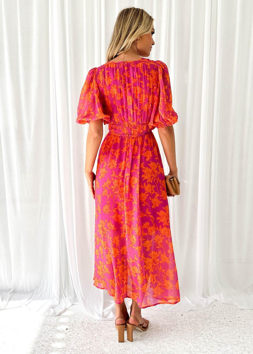 Marchmel | Robe midi florale pour femme avec manches bouffantes
