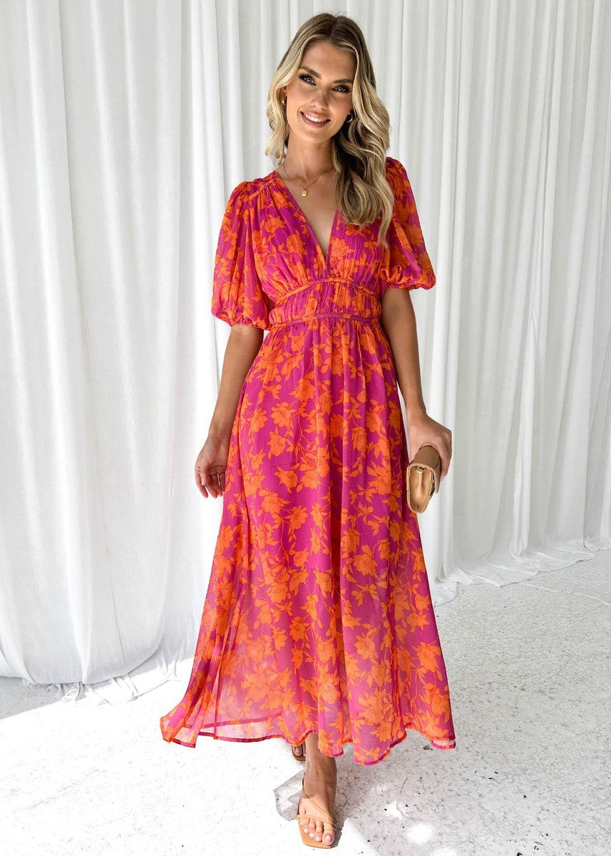 Marchmel | Robe midi florale pour femme avec manches bouffantes