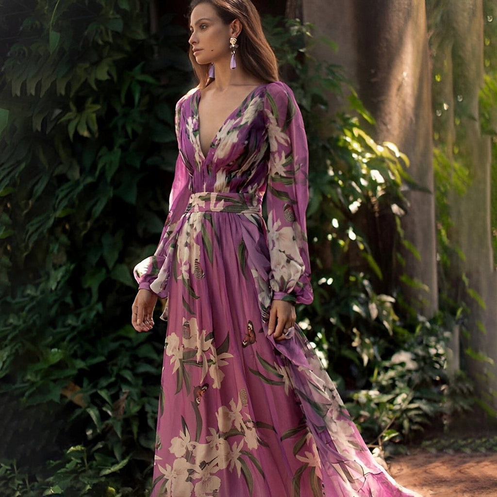 Marchmel | Robe longue florale pour femme avec col en V et design confortable