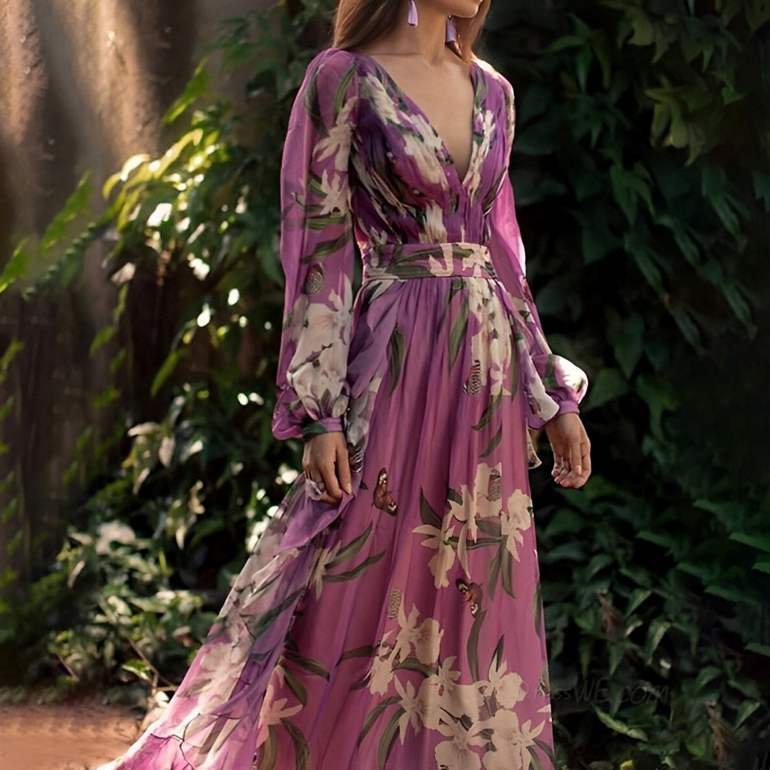 Marchmel | Robe longue florale pour femme avec col en V et design confortable